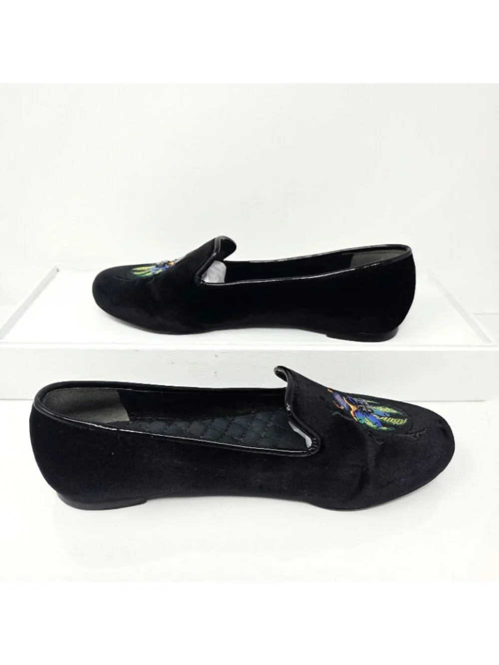 TORY BURCH Easton Black Velvet Slipper Loafer Flats embroidered beetle logo 7 M - Picture 2 of 10